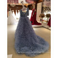 Mermaid Real muestra de alta calidad azul vestido de novia